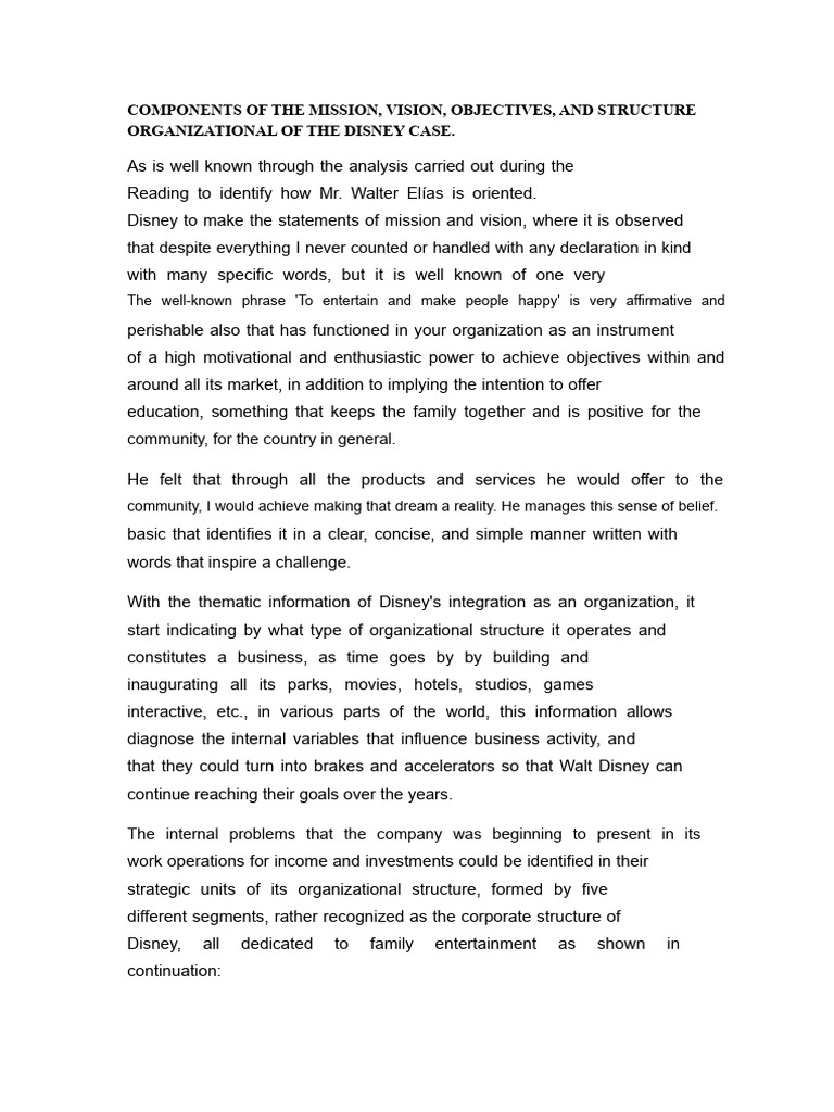 Disney's Mission and Organizational Structure | PDF | The Walt Disney ...