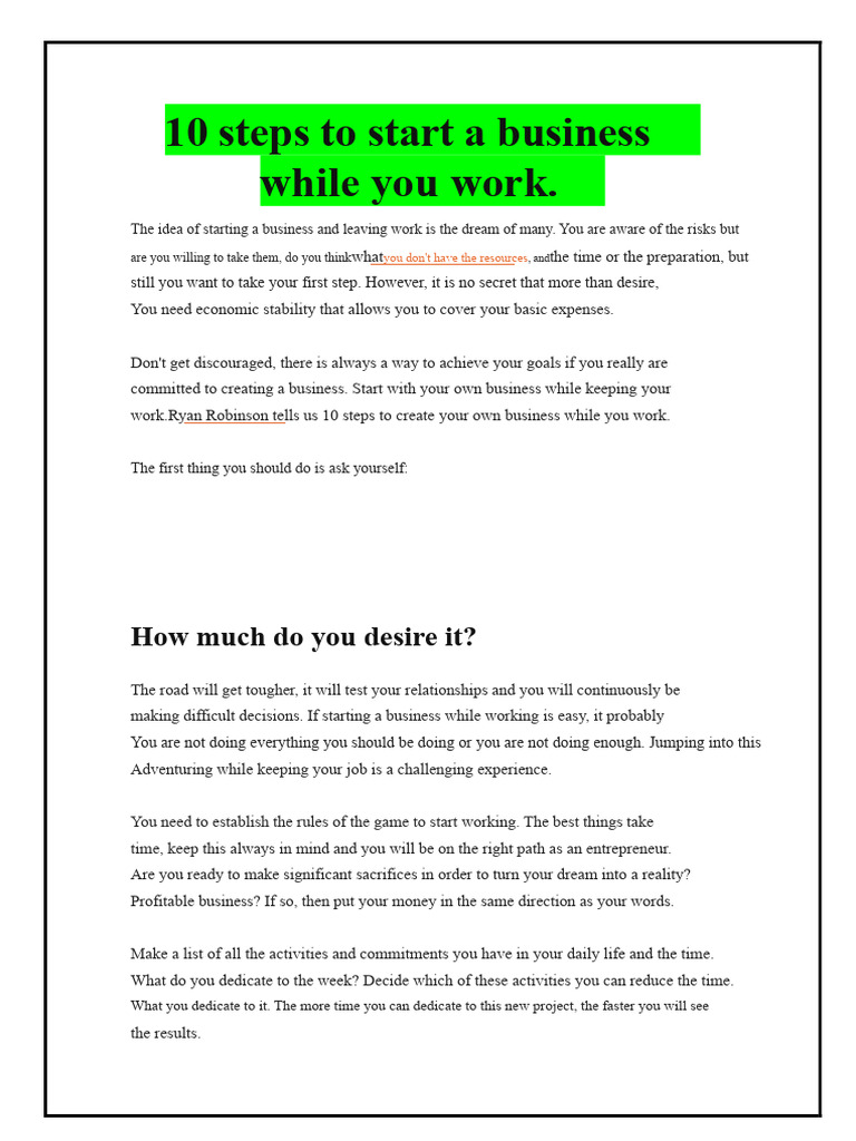 10 Steps to Start a Business While Working | PDF | Competitive ...