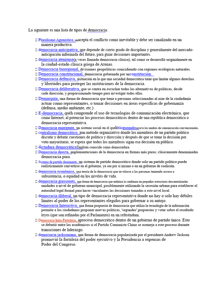Tipos de Democracia y Mecanismos Directos | PDF | Democracia ...