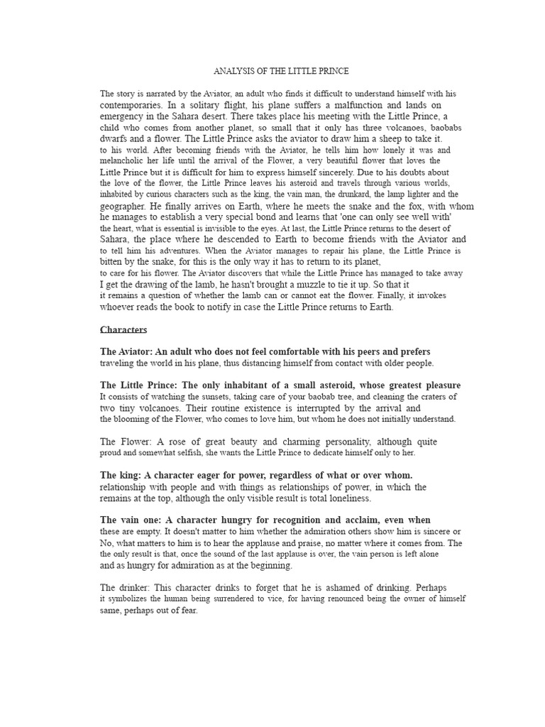 Little Prince Character Analysis & Summary | PDF | The Little Prince