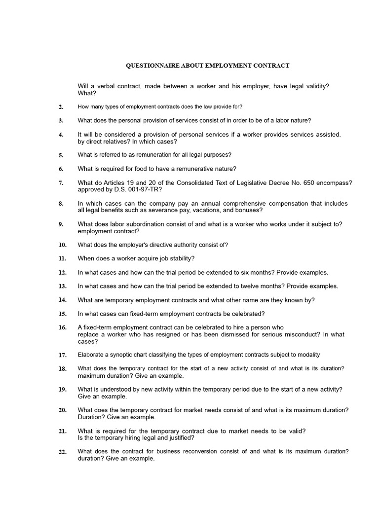 Employment Contract Questionnaire Guide | PDF | Employment | Private Law