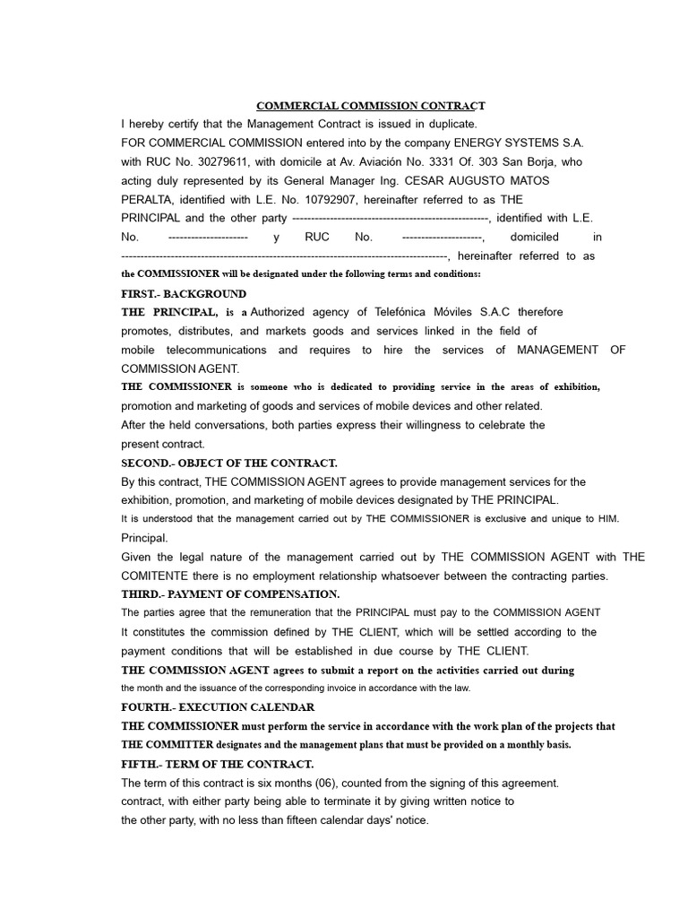 Commercial Commission Contract 01 | PDF | Business Law | Civil Law ...