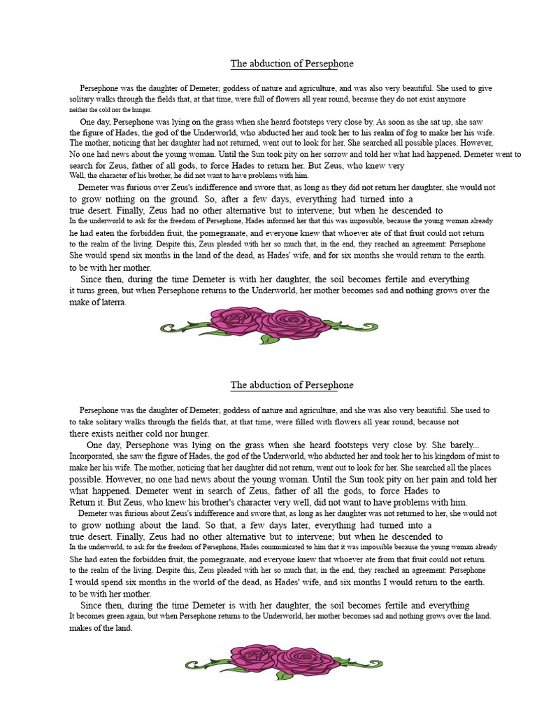 The Abduction of Persephone Explained | PDF | Hades | Persephone