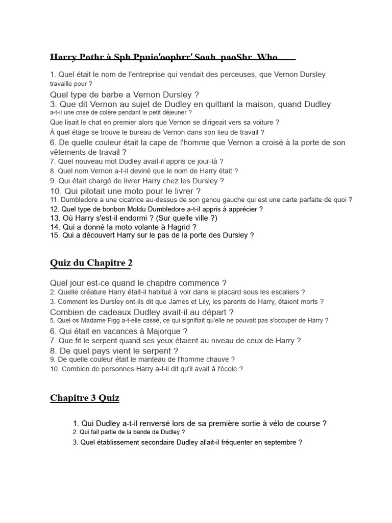Quiz sur Harry Potter à l'école des sorciers | PDF | JK Rowling ...
