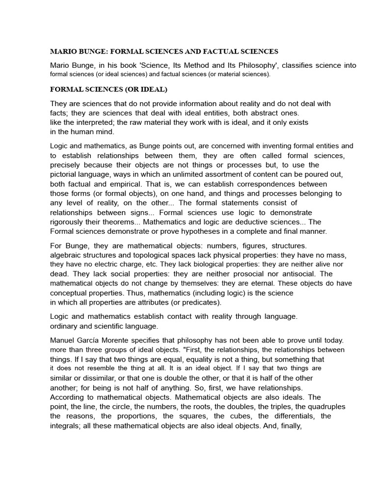 Bunge on Formal and Factual Sciences | PDF | Science | Axiom