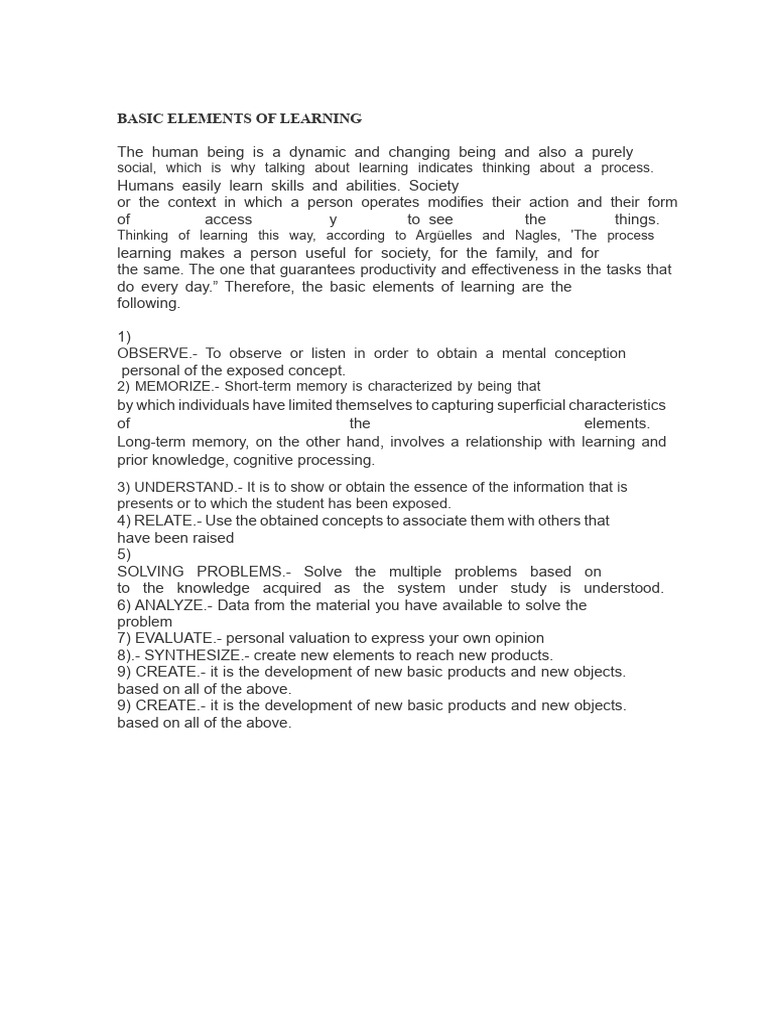 Basic Elements of Learning | PDF | Learning | Knowledge