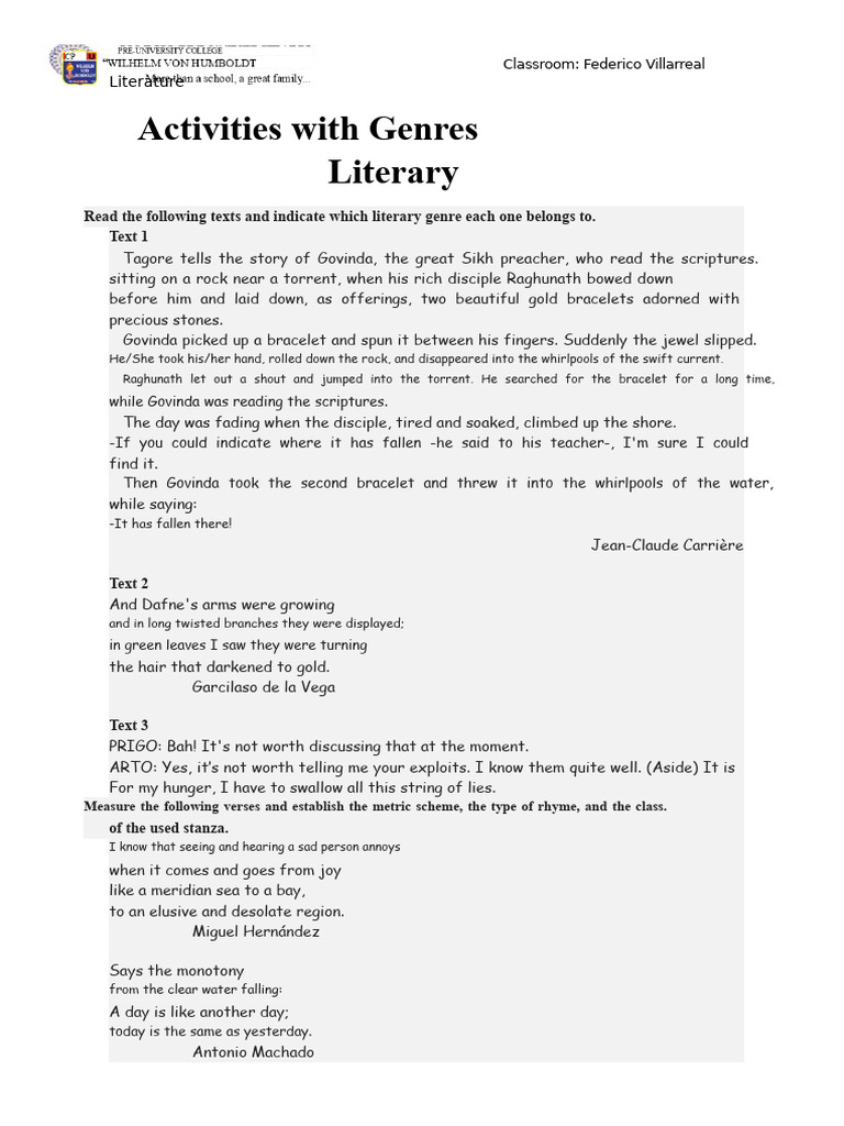 Activities with Literary Genres.docx | PDF | Poetry | Rhyme