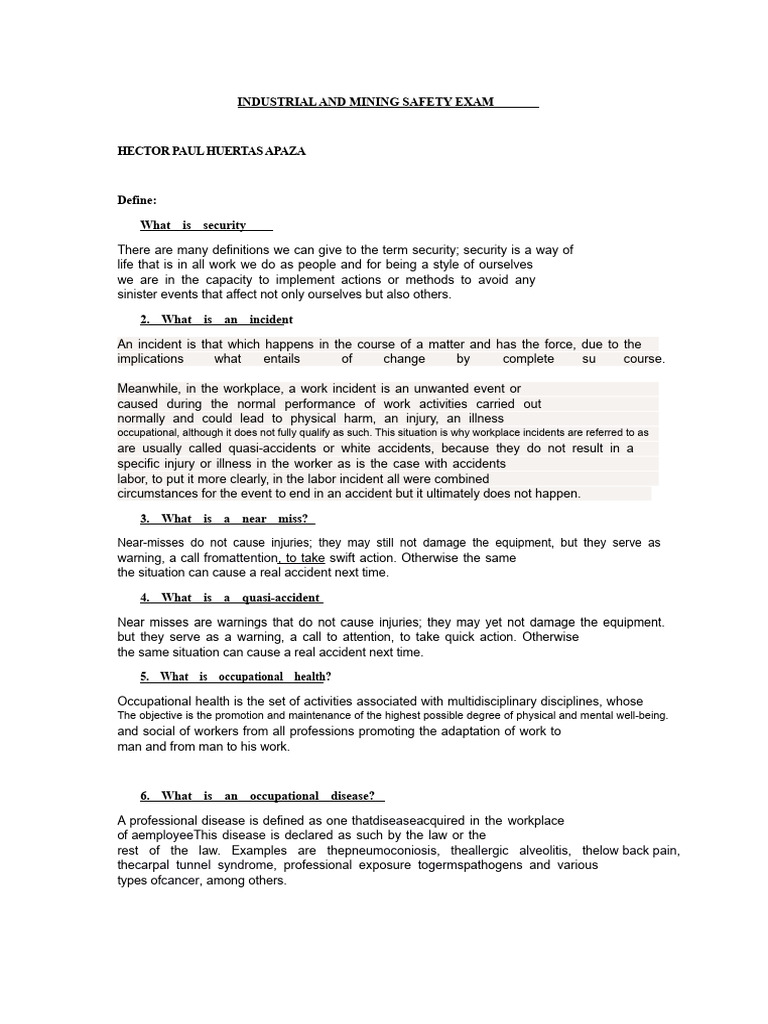 Industrial and Mining Safety Exam | PDF | Occupational Safety And ...