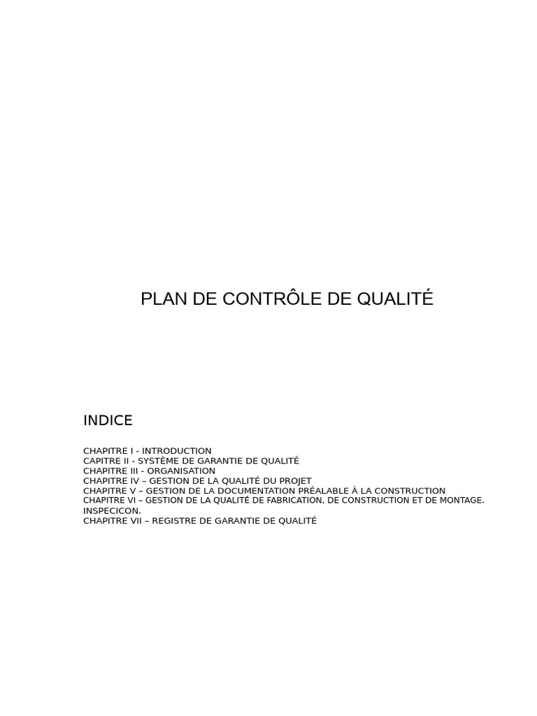 Plan de Contrôle de Qualité Construction | PDF | Business | Management ...