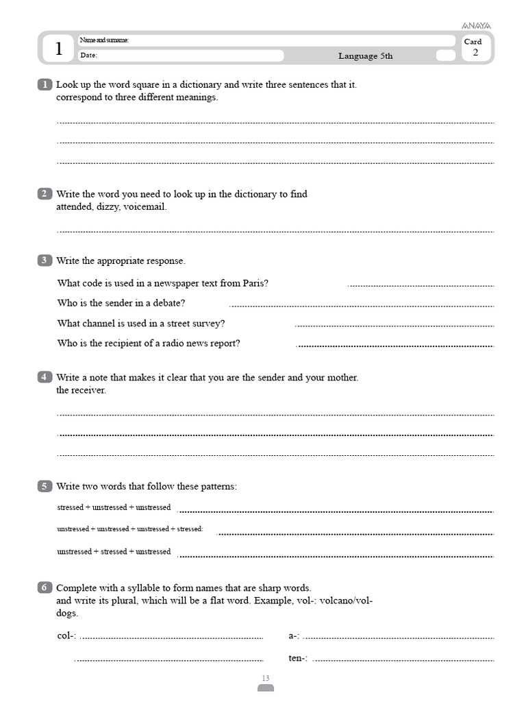 Language Exercises for 5th Grade Students | PDF | Stress (Linguistics ...