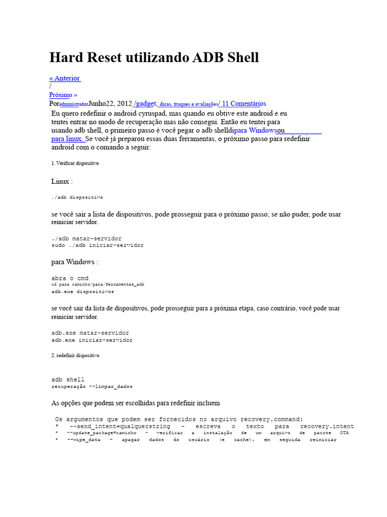 Hard Reset Android via ADB Shell | PDF