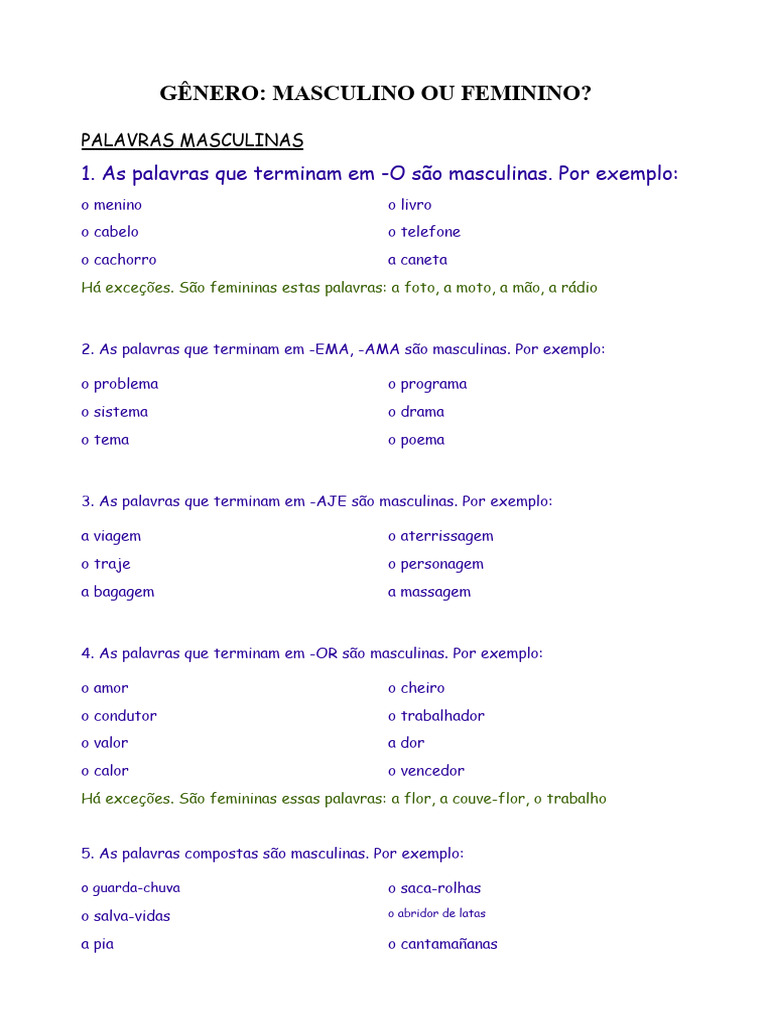 Gênero Masculino e Feminino PDF | PDF | Adjetivo | Linguística