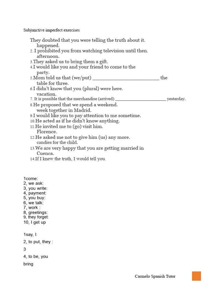 Imperfect Subjunctive Exercises | PDF