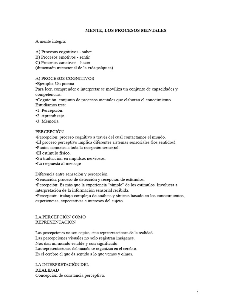 La Mente y Los Procesos Mentales | PDF | Percepción | Memoria
