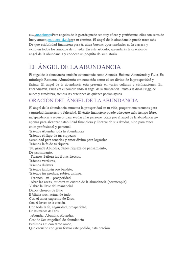 Oración al Ángel Abundia para Prosperidad | PDF | Oración | Gratitud