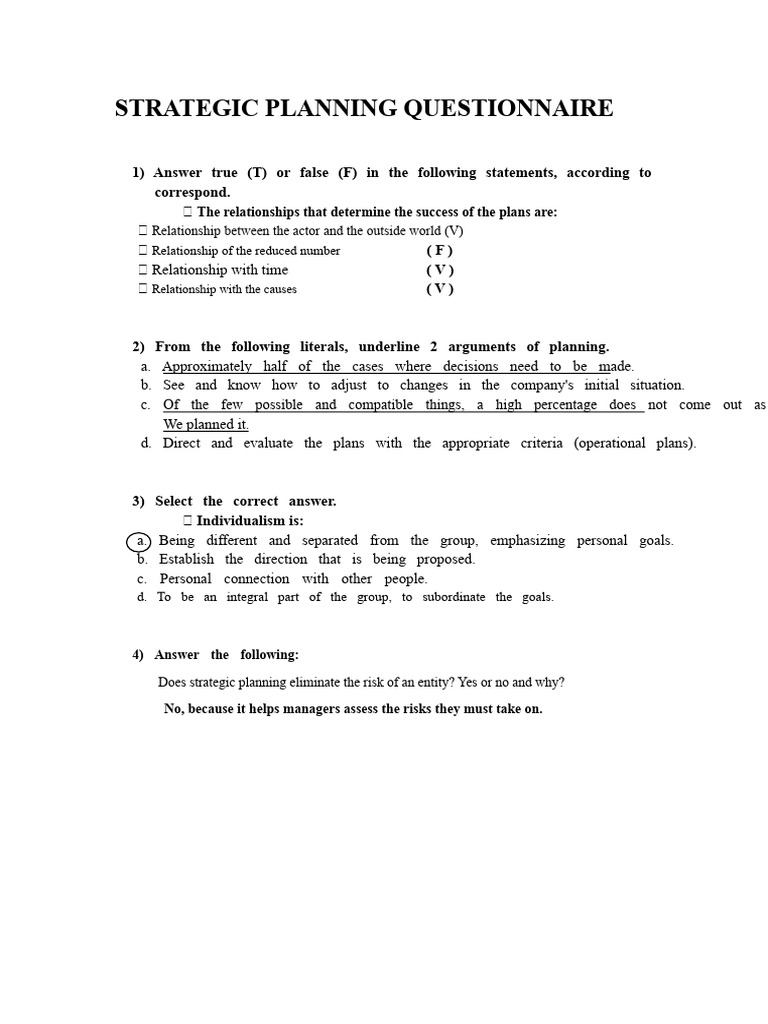 Strategic Planning Questionnaire Guide | PDF | Strategic Planning ...