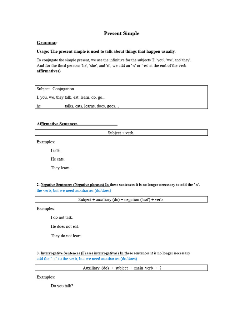 Present Simple Grammar Guide | PDF