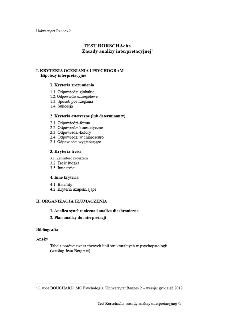 Test Rorschacha - Analiza Interpretacyjna | PDF
