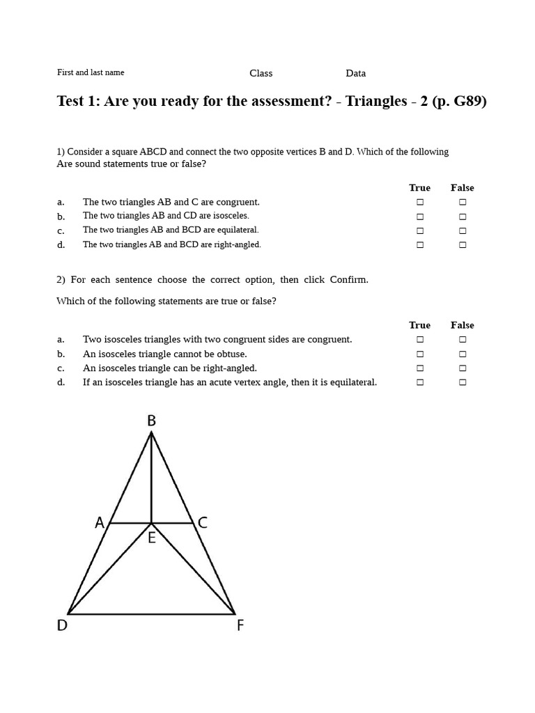 Triangle Assessment Questions and Answers | PDF | Triangle | Elementary ...