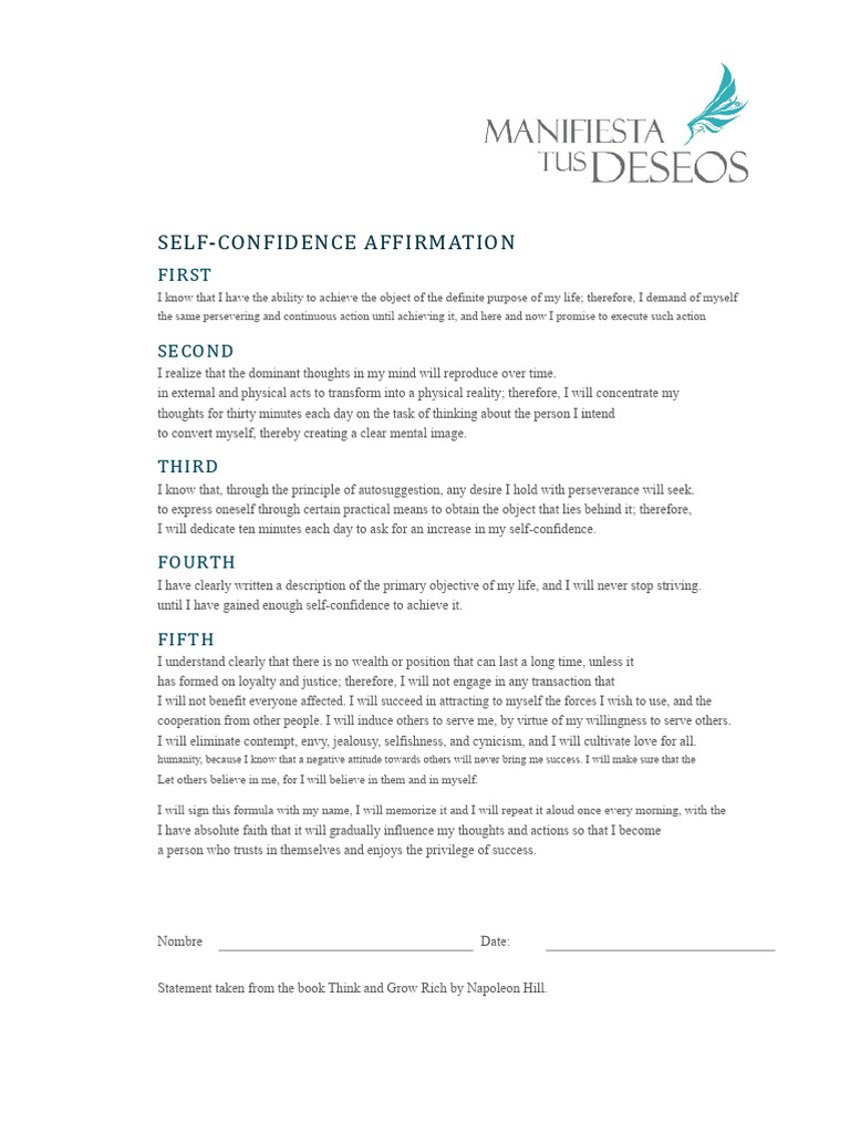 Self-Confidence Statement | PDF
