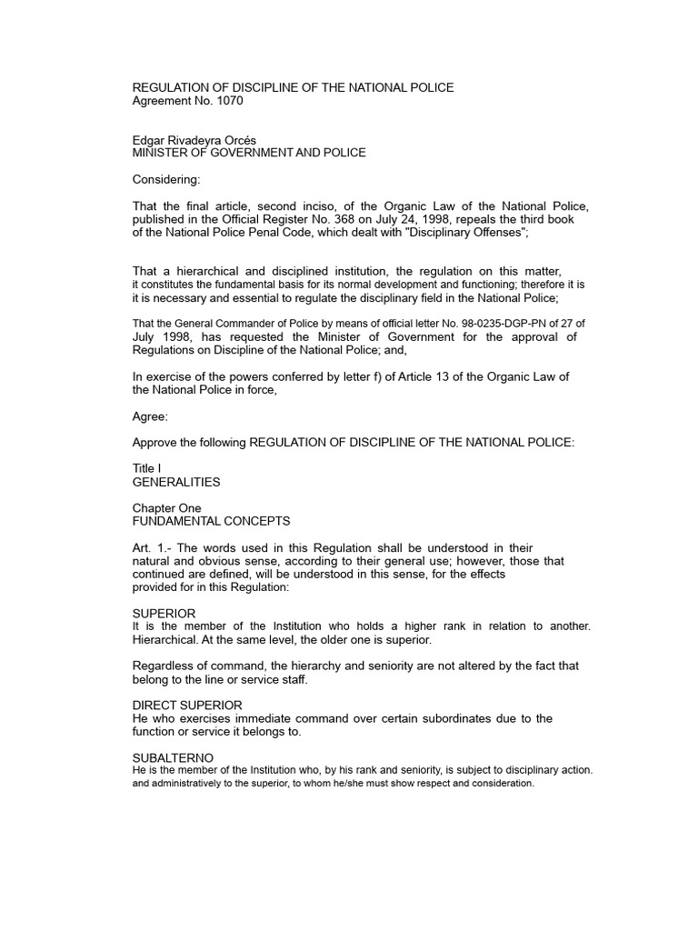 Disciplinary Regulations of The National Police | PDF | Crimes | Crime ...