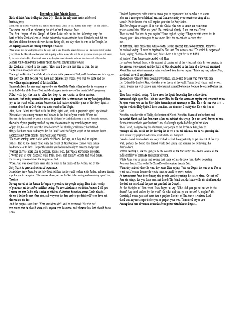 Biography of Saint John the Baptist | PDF | John The Baptist | Jesus