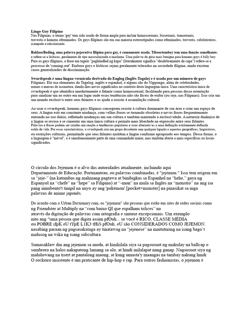 Linguagem e Cultura Gay nas Filipinas | PDF | Homossexualidade | Gay