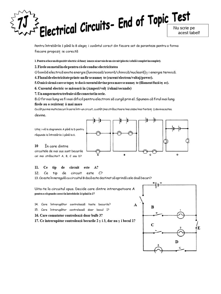 Test de Electricitate 7J 2004 | PDF