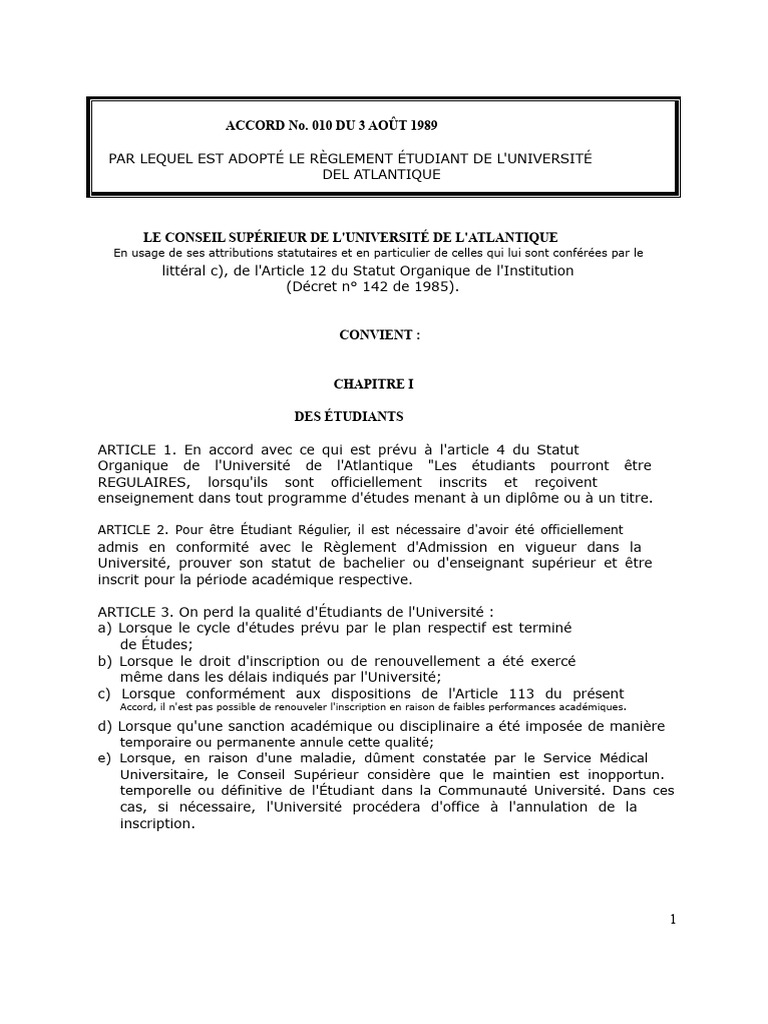 Règlement Intérieur de l'Université | PDF | Baccalauréat universitaire ...