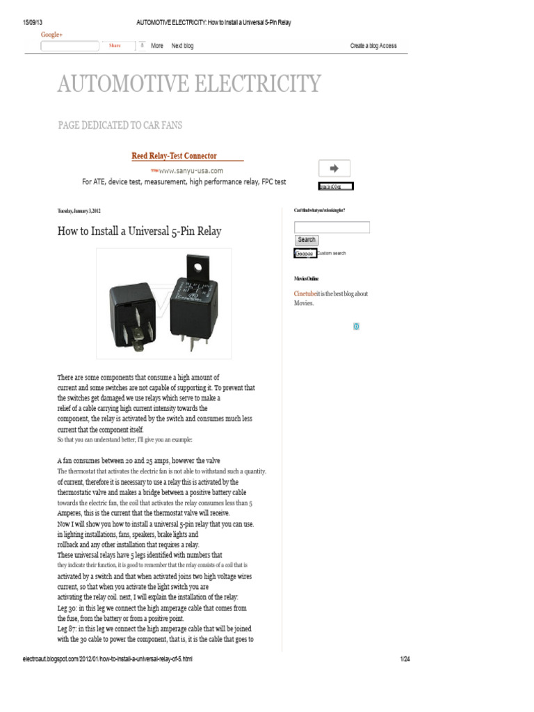 Installing a 5-Pin Relay Guide | PDF | Relay | Switch