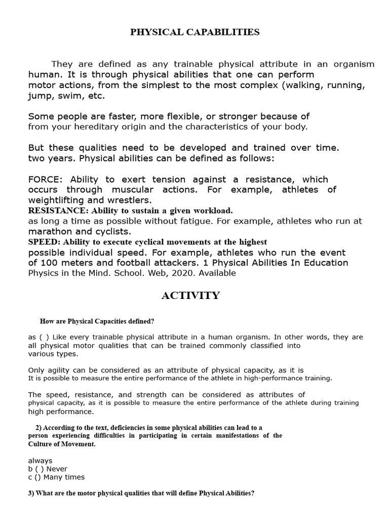 Physical Capacities Activity 2022 | PDF | Strength Training | Physical ...