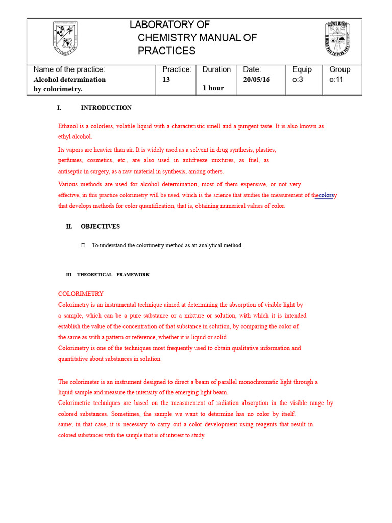Colorimetry for Alcohol Determination | PDF | Terahertz Radiation ...
