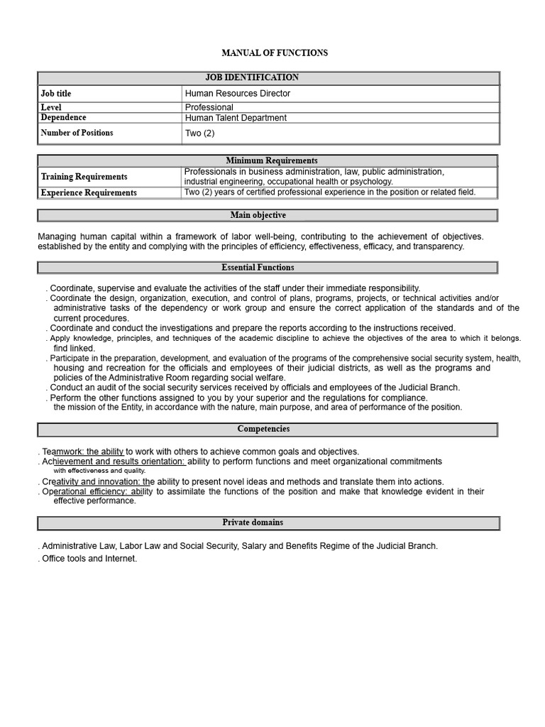 Human Resources Director Job Manual | PDF | Audit | Human Resources