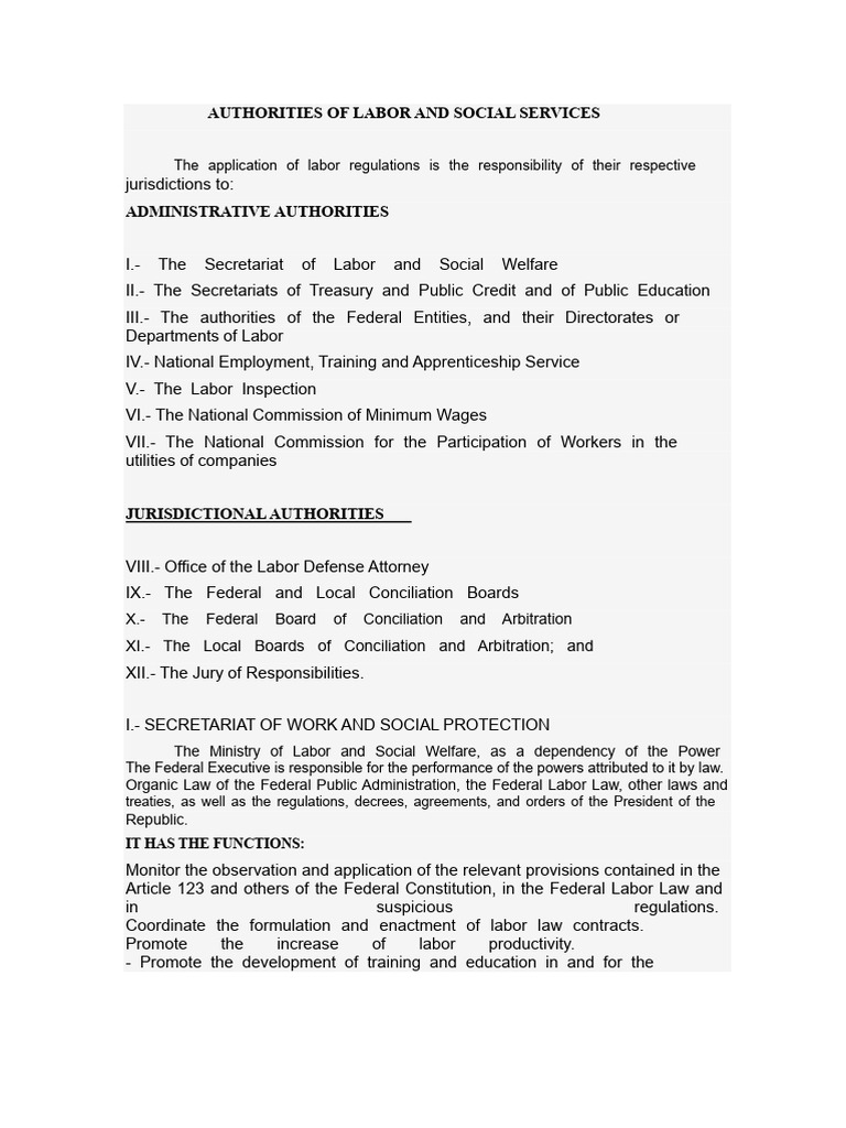 Labor and Social Services Authorities | PDF | Employment | Labour Economics