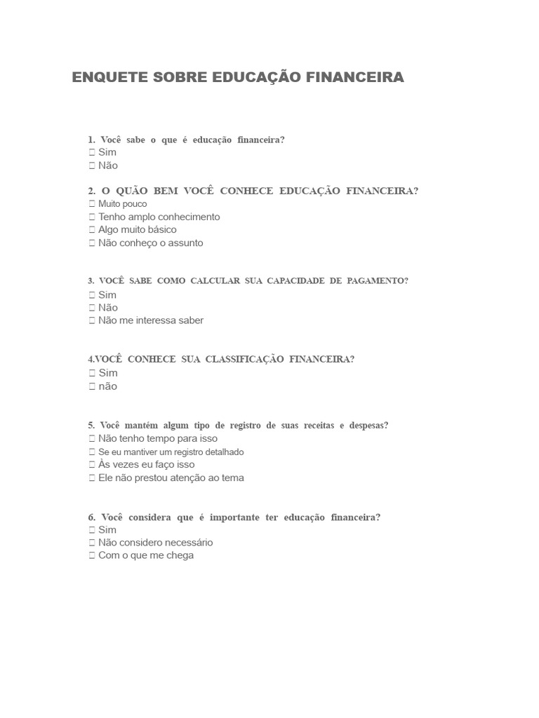 Pesquisa Sobre Educação Financeira | PDF