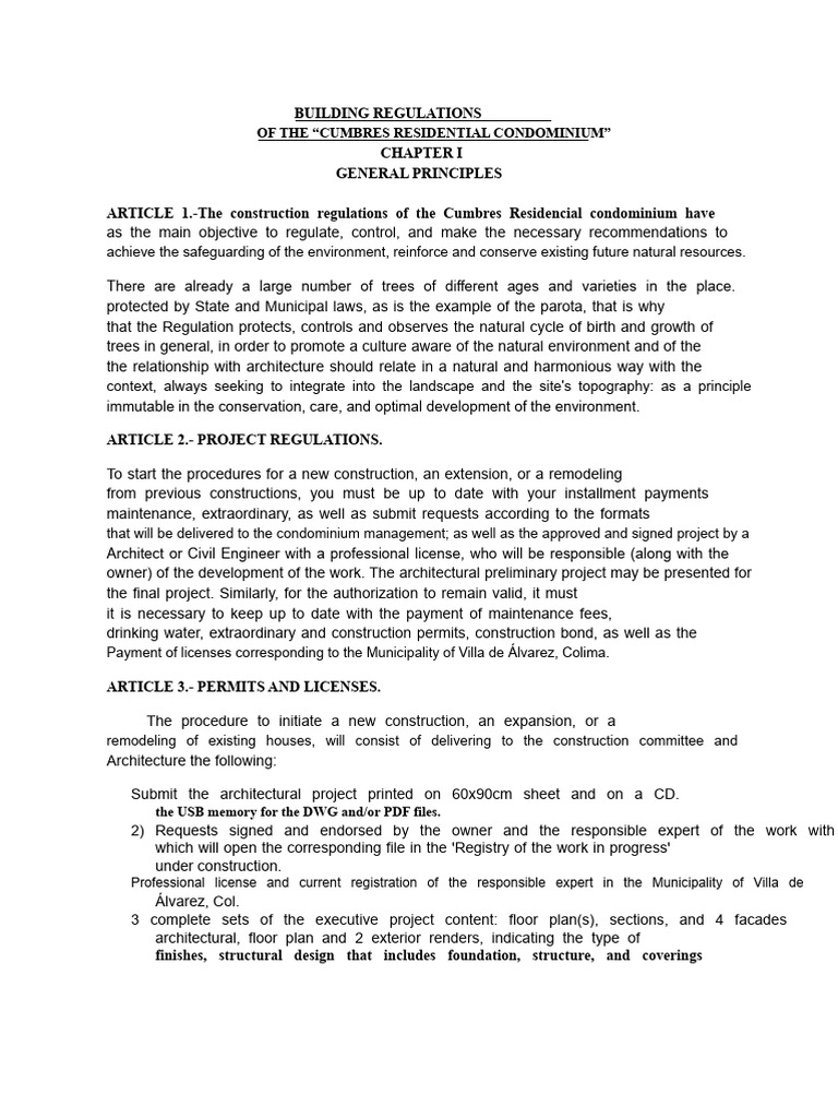 Cumbres Condominium Construction Rules | PDF | Condominium | Water