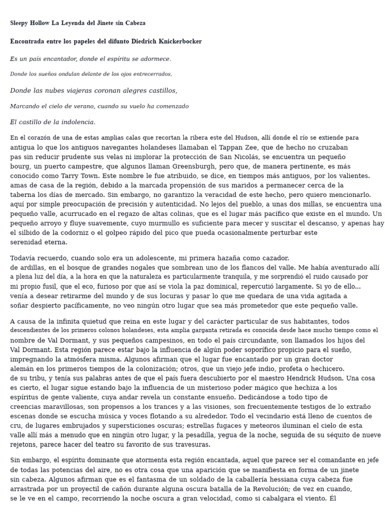 La Leyenda del Jinete Sin Cabeza | PDF | Caballos