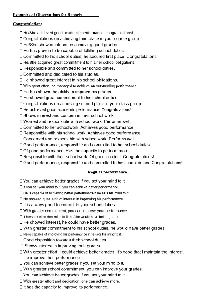 Academic Performance Feedback Examples | PDF | Communication | Emotions