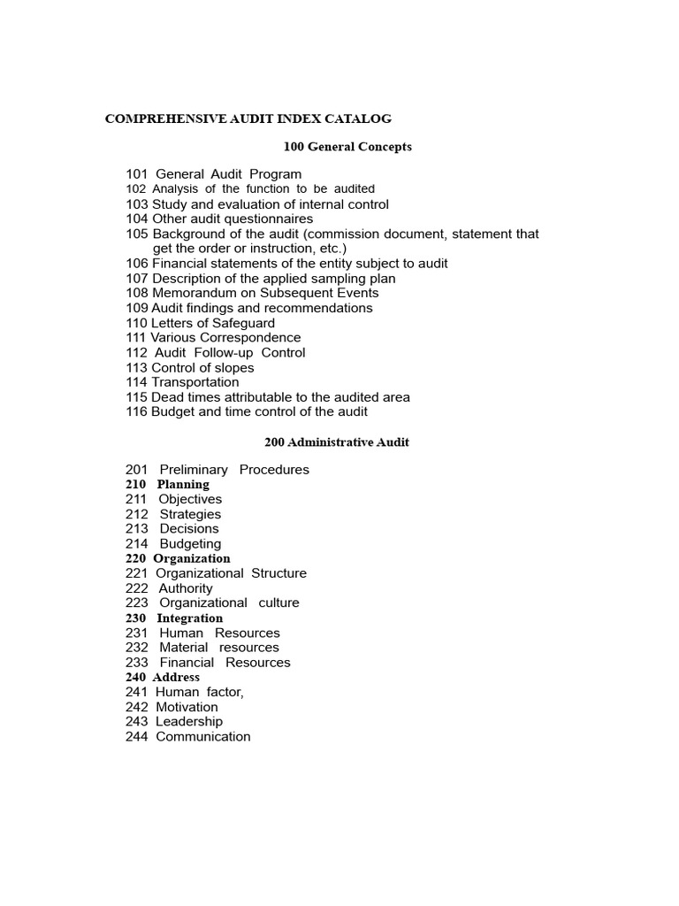 Comprehensive Audit Index Catalog | PDF | Audit | Expense
