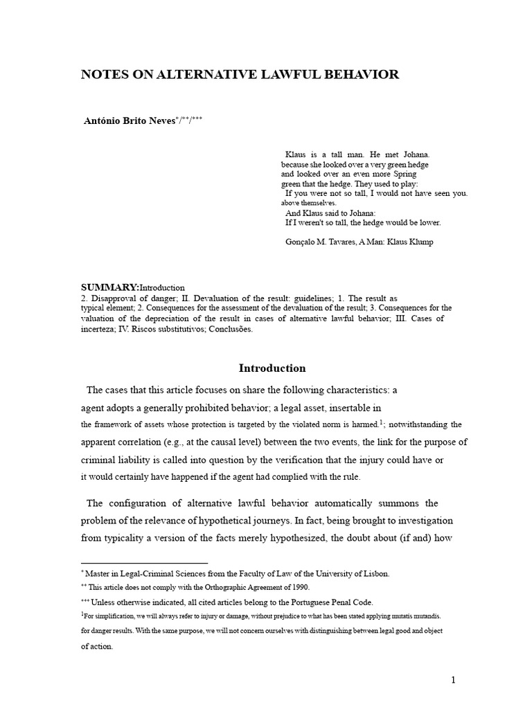 Analyzing Alternative Lawful Behavior | PDF | Causality | Crimes