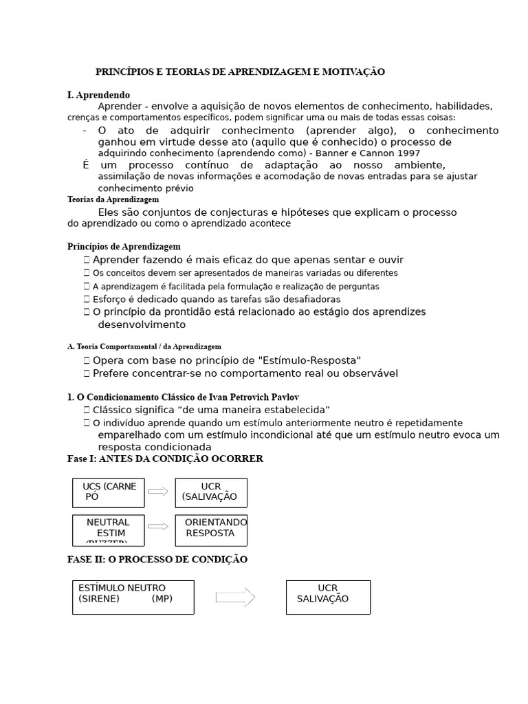 Teorias e Princípios de Aprendizagem | PDF | Aprendizado | Motivacional