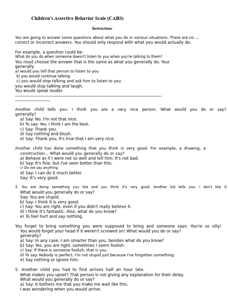 Children's Assertive Behavior Scale | PDF