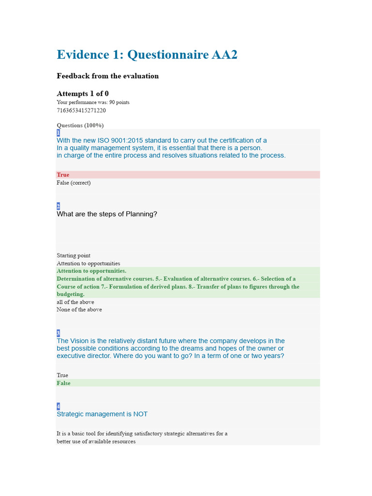 ISO 9001:2015 Quality Management Quiz | PDF | Goal | Quality Management