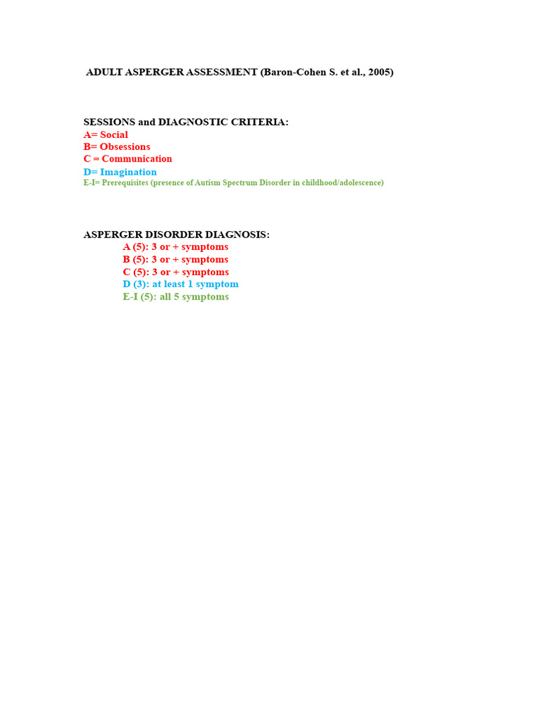 Adult Asperger Assessment Criteria | PDF | Asperger Syndrome | Human ...