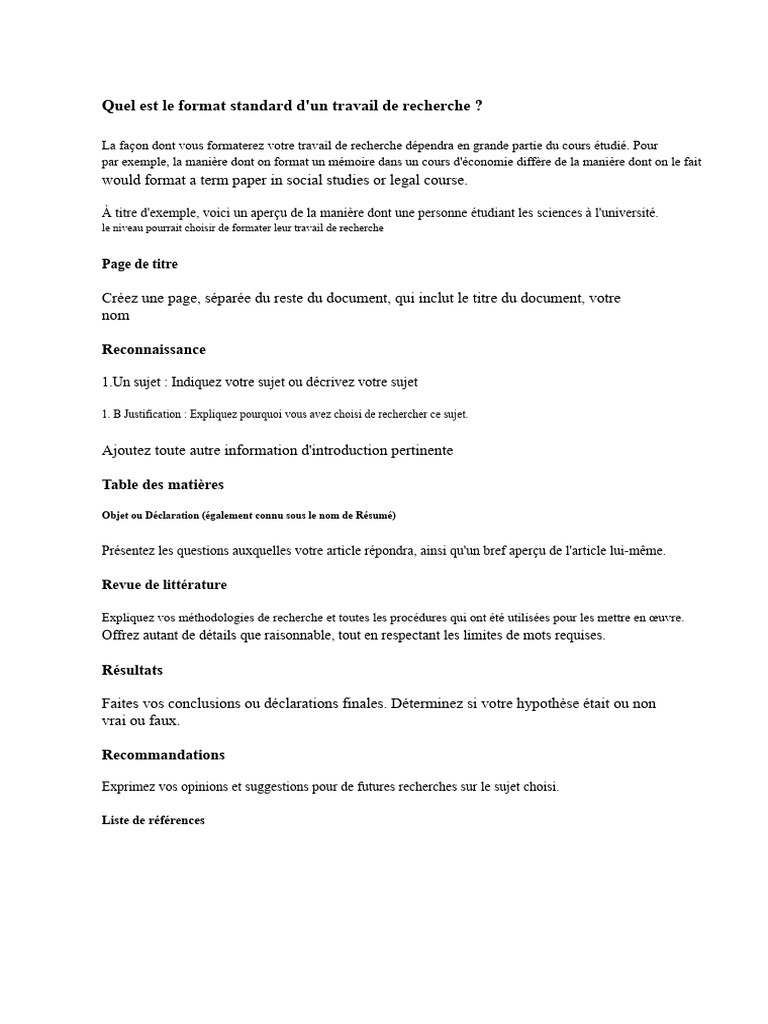 Format standard d'un travail de recherche | PDF | Mémoire | Université