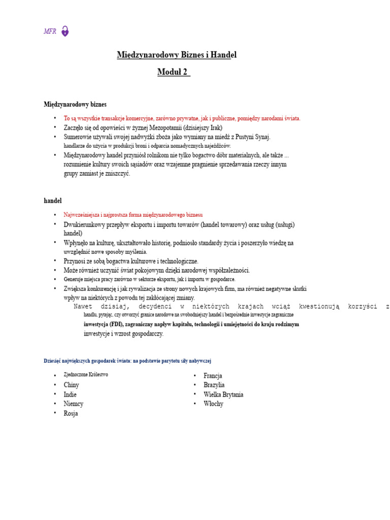 Międzynarodowy Biznes I Handel - Moduł 2 | PDF