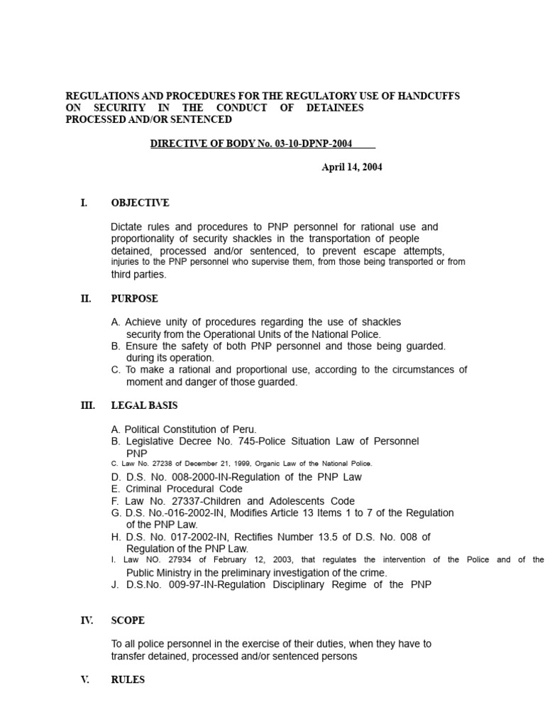 Handcuff Regulations for Detainee Security | PDF | Police | Handcuffs
