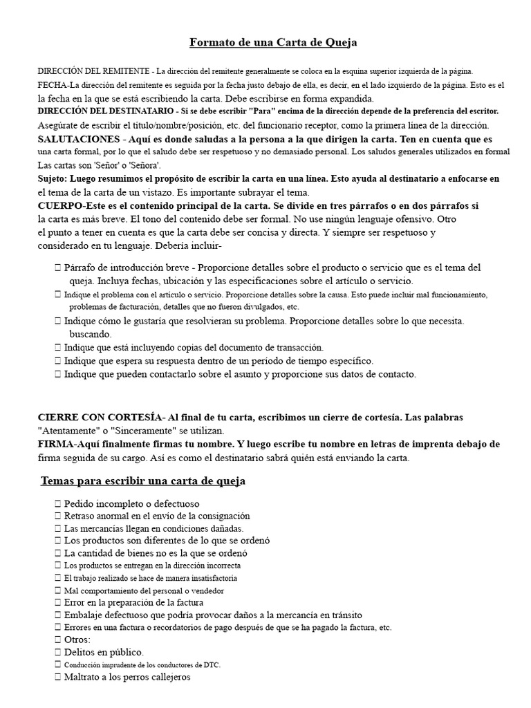 Formato de Carta de Queja Formal | PDF | Factura