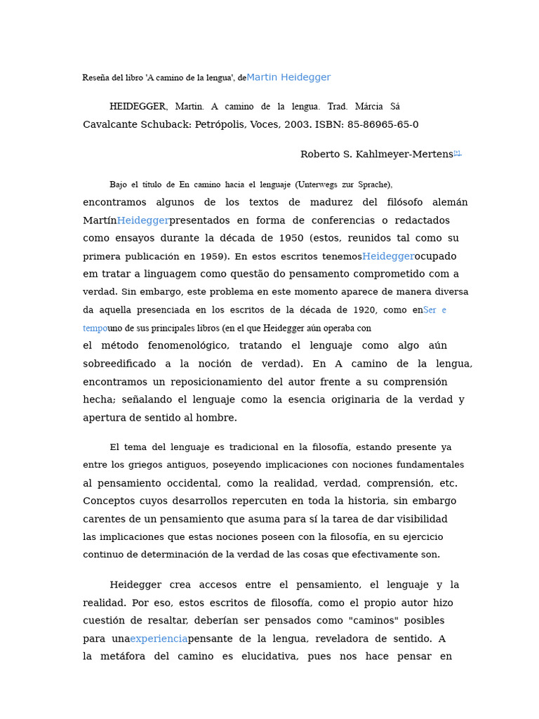 Reseña de 'A camino de la lengua' Heidegger | PDF | Martin Heidegger ...