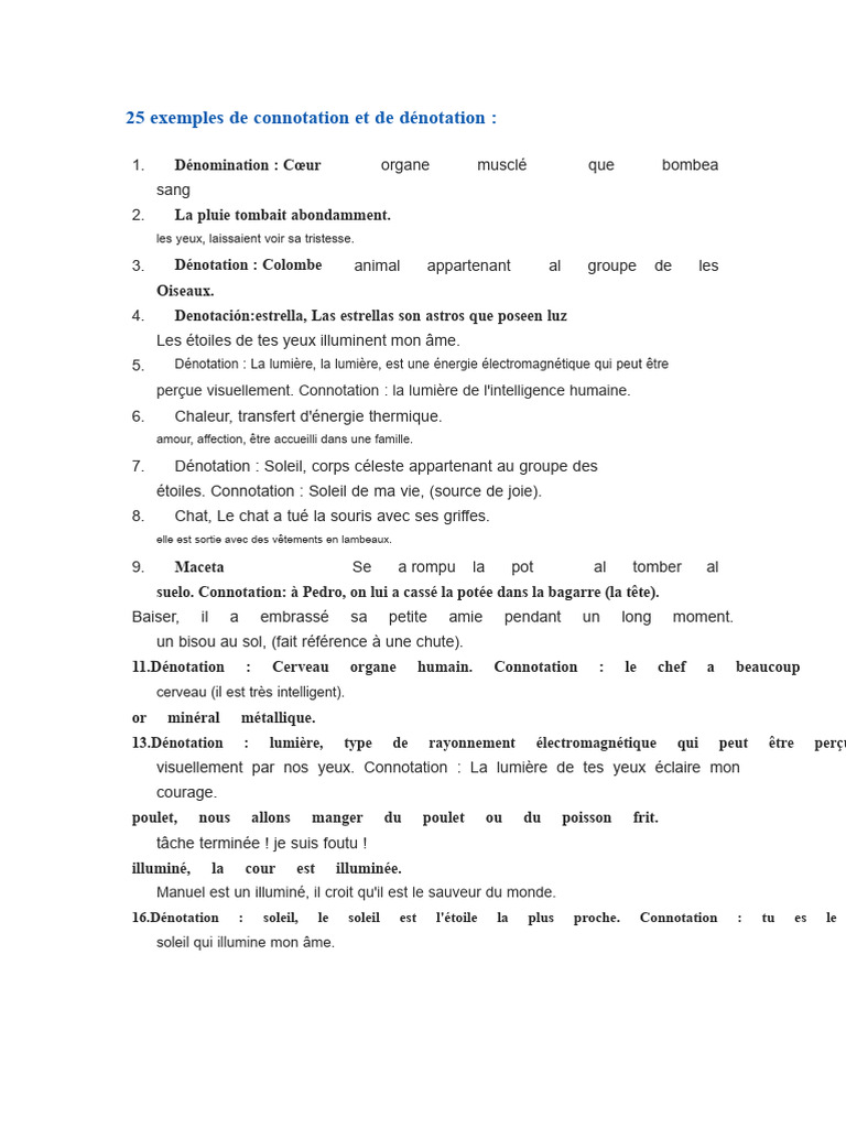 Exemples de connotation et dénotation | PDF